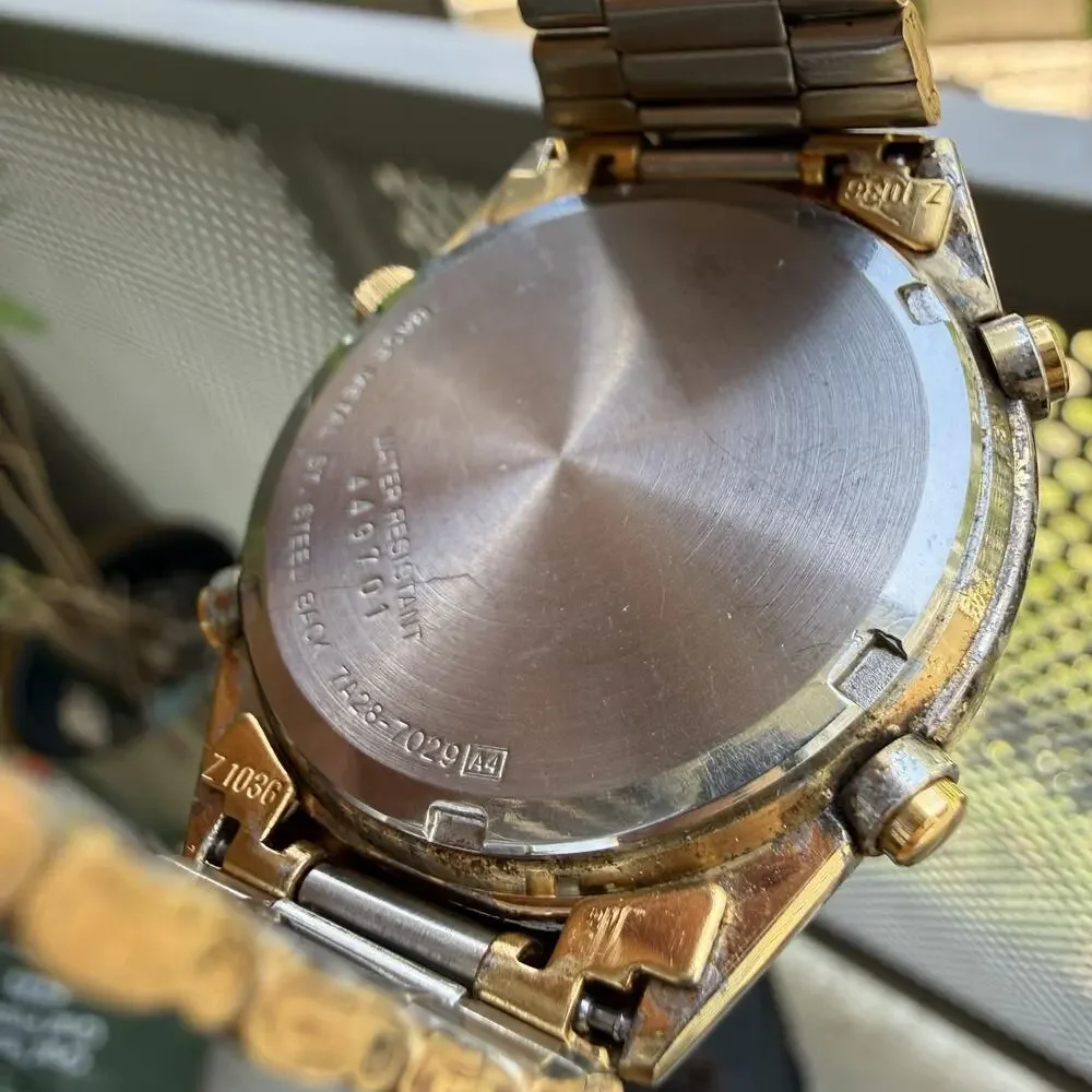 Vintage Seiko Chronograph Watch Men’s 37mm Champagne Dial Gold Tone 7A28-7029
